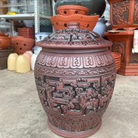 Hũ đựng gạo gốm Bát Tràng hoạ tiết vân mây, chum gạo, hũ gạo, chĩnh gạo, thùng gốm đựng gạo gốm Bát Tràng cao cấp GSX111