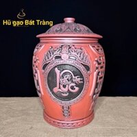 Hũ đựng gạo phong thuỷ, chum sành đựng gạo 20kg khắc nổi Phúc, lộc, thọ chính hãng Bát Tràng