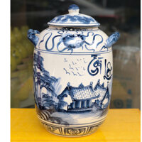 Hũ đựng gạo Tài Lộc gốm sứ Cát Tường Bát Tràng. Dung tích 20 Lít ~ 17Kg gạo