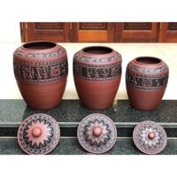 Hũ Đựng Gạo,Chum Gạo Gốm Bát Tràng Nổi Trống Đông,Hàng Loại 1