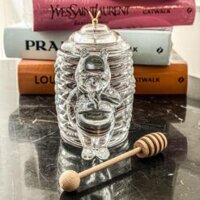 Hũ đựng mật ong kèm cây khuấy Crystal Bohemia 15cm