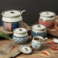 Hũ Đựng Mỡ Lợn Gốm Sứ, Lọ Gia Vị Kiểu Nhật Có Nắp, Lọ Kim Chi Nhà Bếp, Lọ Ớt Gia Dụng Chứa Nhiều Muối