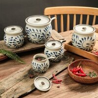 Hũ Đựng Mỡ Lợn Gốm Sứ, Lọ Gia Vị Kiểu Nhật Có Nắp, Lọ Kim Chi Nhà Bếp, Lọ Ớt Gia Dụng Chứa Nhiều Muối