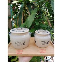 Hũ đựng muối,mỡ, ngâm giấm tỏi 400ml- 800ml. Hàng vuốt tay thủ công Bát Tràng