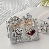 Hũ đựng mứt Tết thủy tinh kèm khay kim loại, Đĩa trái cây thủy tinh có nắp đậy - Mã: BK49