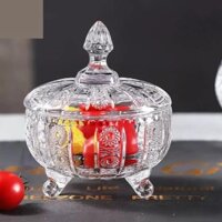 Hũ đựng mứt thuỷ tinh pha lê 3 chân sang trọng có nắp đậy