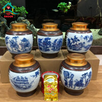 Hũ Đựng Trà Trắng Xanh Nâu Nắp Đồng-Bát Tràng,Bình cà phê-Hộp chè khô Decor,Lọ thảo mộc LilyDecorHome