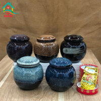 Hũ Đựng Trà Tròn Nắp Sứ Hỏa Biến-Bát Tràng,Bình cà phê-Hộp chè khô Decor,Lọ thảo mộc VuaDecor