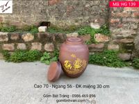 Hũ gạo phong thủy tài lộc hoa đào 95 kg, mã HG139, có 2 nắp kín, chống mối mọt, chất liệu sành ko men giữ khô gạo chống ẩm mốc, cao 70, ngang bụng 56, đường kính miệng 30 cm, kiến gián, lu, chum, khạp đựng gạo, gốm Bát Tràng Tinh Vân
