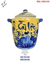 Hũ gạo phong thuỷ, tài lộc,mã HG146,men vàng vẽ hoa sen,10kg, lu khạp đựng gạo,gốm bát tràng tinh vân