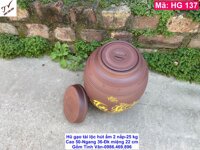 Hũ gạo tài lộc phong thủy 25 kg, có 2 nắp kín, mã HG137, cao 50 ngang 36 đk miệng 22 cm, chất liệu gốm tử sa ko men, hút ẩm, giữ khô gạo, làm mát gạo, chống mối mọt, giữ gạo luôn tươi ngon, khạp đựng gạo, chum sành đựng gạo, gốm sứ bát tràng tinh vân
