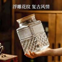 Hũ kín nắp gỗ, hũ dưa chua mật ong chanh, chai thủy tinh lớn trong suốt sáng tạo, lưu trữ gia vị thực phẩm, trà FTDM
