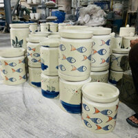 Hũ Muối Dưa Cà Đựng Mắm Muối Gia Vị Có Nắp Đậy Men Tiêu Cổ Hoạ Tiết Vẽ Tay Thủ công Gốm Bát Tràng