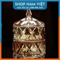 Hủ Mứt Thủy Tinh 2 Tầng Sang Trọng, Thố 2 Tầng Đựng Kẹo Mứt Tết - 2 Tầng Màu Trà