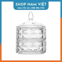 Hủ Mứt Thủy Tinh 2 Tầng Sang Trọng, Thố 2 Tầng Đựng Kẹo Mứt Tết - 2 Tầng Trong Suốt