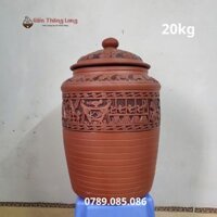 Hũ Sành Đựng Gạo 20Kg Khắc Nổi Trống Đồng