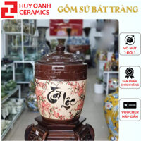 Hũ sành đựng gạo, đựng nước, Chum vò ngâm  15kg tráng men chữ tài lộc hình con hạc