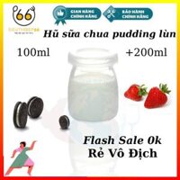 Hũ sữa chua ,Lọ sữa chua ,Lọ thủy tinh tròn nắp nhựa Pudding lùn 100ml - 200ml, Hũ thủy tinh làm caramen, bánh flan - lùn 200ml