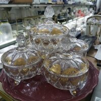 Hũ Thủy Tinh Đựng Mứt, Versace 3 Chân Đựng Hạt Bí Bày Bàn Phòng Khách Lễ Tết, Sang Trọng