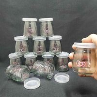 Hủ thủy tinh làm sữa chua 100ml (combo 24 cái) trụ tròn vát eo in logo nắp nhựa – Hũ làm sữa chua