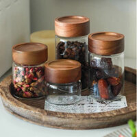 Hũ thủy tinh nắp gỗ xoáy, Hũ gia vị, Hũ hạt ngũ cốc thủy tinh