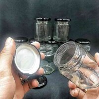 Hũ thuỷ tinh nhỏ 180ml (combo 12 cái) lục giác nắp thiếc đen – Lọ thủy tinh đựng mật ong yến chưng