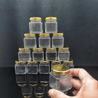 Hũ Thủy Tinh Vuông 50ML (combo 10 cái) mẫu Vuông nắp thiếc vàng – Lọ Thủy Tinh Nhỏ