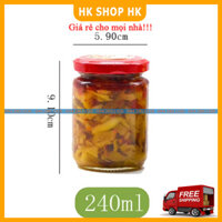 Hũ thủy tinh vuông lục giác tròn thân ong đựng thực phẩm nắp vàng hoặc nắp đen - Tròn 240ml