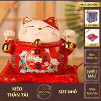 Hũ Tiết Kiệm Mèo Thần Tài gốm sứ Maneki Neko Kèm Thảm 12cm - Ngọc Long Decor