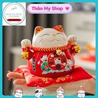 Hũ Tiết Kiệm Mèo Thần Tài Kèm Thảm-Maneki Neko Mèo Vẫy Tài Lộc ,Trang trí Nhà Cửa Quà Tặng Khai Trương