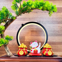 Hũ vàng tài lộc+ mèo (size M) thần tài vẫy tay, dùng trang trí xe ô tô, phòng khách, bàn làm việc (PTVina)