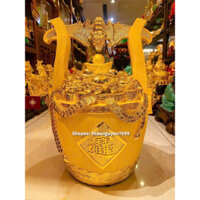 Hũ vàng tài lộc phong thuỷ màu vàng kim sa cỡ đại (cao 52, dài 36, rộng 28)