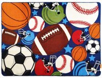 HUAHOO Blue Kids Rug Fun Sport Rugs Nylon Carpet Boys Girls Childrens Rug Balls Print with Soccer Ball, Basketball, Football, Tennis Ball Bedroom P...