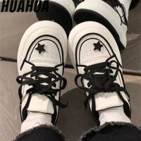 Huahua.spring Đen Trắng XINGX Giày trắng xấu xí và dễ thương dành cho nữ Nền tảng mới Giày trượt patin thông thường dành cho học sinh
