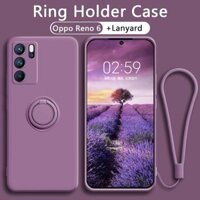 Huang-br Luxury Oppo Reno 6 5g Ốp lưng Silicon lỏng Full Cover Camera có giá đỡ nhẫn Giá đỡ miễn phí Cùng màu Dây buộc Silicon Reno 5