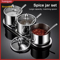Huangyan| Máy rửa chén Bình đựng gia vị đường an toàn có thìa Bộ lọ gia vị bằng thép không gỉ sành điệu có nắp thủy tinh và thìa Hoàn hảo cho gia vị muối và hơn thế nữa cho Đông Nam
