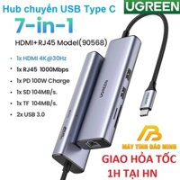 Hub 7 in 1 Chuyển Đổi USB-C sang HDMI 4K30HZ  USB 3.0  SDTF  PD 100W Ugreen 90568 - Hàng Chính Hãng