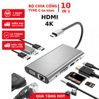 Hub bộ chia cổng đa năng Type-C 10 trong 1 sang VGA, HDMI, RJ45 Adapter | Chuyên dùng cho Laptop, Macbook, Điện Thoại