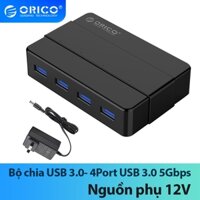 Hub bộ chia USB 3.0 1 ra 4 USB 3.0 5Gbps Orico, kèm nguồn phụ 12V cho thiết bị điện tử chuột, phím, máy in H4928-U3