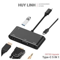 Hub cáp chuyển Type C 5 In 1 ra HDMI, VGA, USB 3.0, AUX 3.5mm, PD cực xịn Model 9573S New Firmware