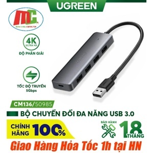 Hub chia 4 cổng USB 3.0 hỗ trợ cấp nguồn Micro USB Ugreen 50985
