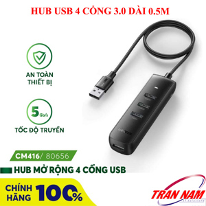 Hub chia USB 3.0 ra 4 cổng dài 0,5M chính hãng Ugreen 80656