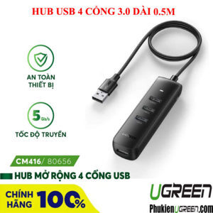Hub chia USB 3.0 ra 4 cổng dài 0,5M chính hãng Ugreen 80656