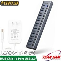 Hub Chia USB Sang 16 Cổng USB 3.0 Có Công Tắc Jasoz T-F173 ( Có Nguồn Phụ 12V/7.5A, Sạc Nhanh BC 1.2 )