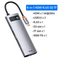 Hub chuyển đa năng Baseus Metal Gleam Series Multifunctional Docking Station  Type-C to HDMI USB3.0 LAN  SD Card Reader Type C PD 100W, Multifunctional HUB - Hàng Chính Hãng - 8 in 1