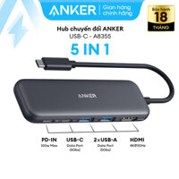 Hub chuyển đổi ANKER 332 USB-C 5in1 | HDMI 4K / USB-C 5 Gbps / 2*USB-A 5 Gbps / sạc PD input 100W - A8355
