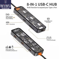 Hub chuyển đổi WIWU Cyber 8 in 1 có cổng Lan RJ45 / HDMI cho Macbook Air , Pro M1 / M2 , Surface . Trong suốt lộ cơ đẹp