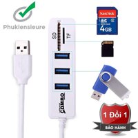 Hub Combo Usb 2.0 ra 3 cổng Usb + 2 cổng đọc thẻ nhớ SD/TF