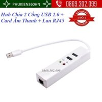 Hub Đa Năng Chia 2 Cổng USB 2.0 + Card Âm Thanh + Lan RJ45