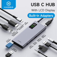 Hub Hagibis USB C có màn hình LCD Bộ chuyển đổi đa cổng Type C 4K HDMI-Tương thích 100W PD Gigabit Ethernet Điện thoại di động Kết nối với đĩa U / SD / TF Truyền dữ liệu cho Macbook Pro iPad